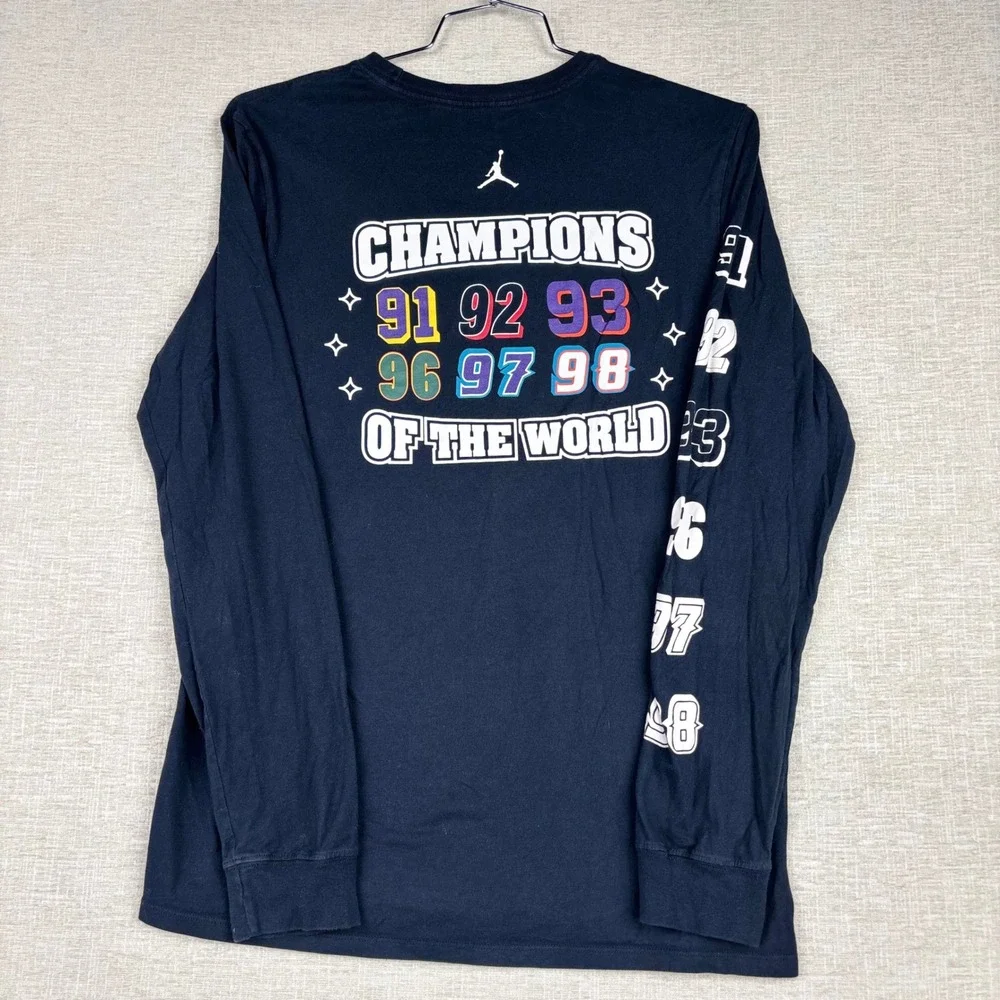 Jordan Mens Champions of the World Long Sleeve T-Shirt Black Multi Color Medium